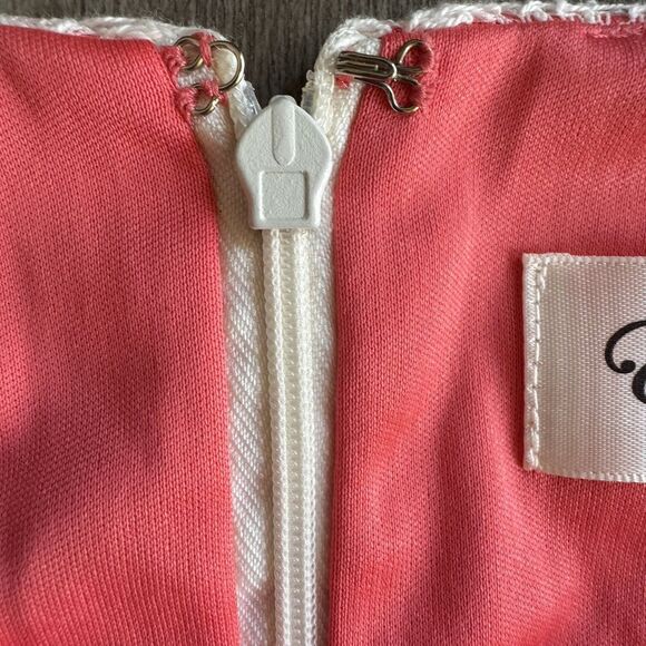 Eliza J Dress Size 2 Coral & White Balletcore Lace Coquette Boho Fringe Roaring - Picture 12 of 13